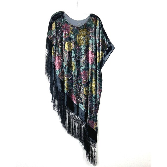 Heidi Abra Night Garden Burnout Silk Velvet Fringe Poncho One Size Whimsigoth - Picture 5 of 13